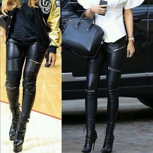 Black leather moto pants